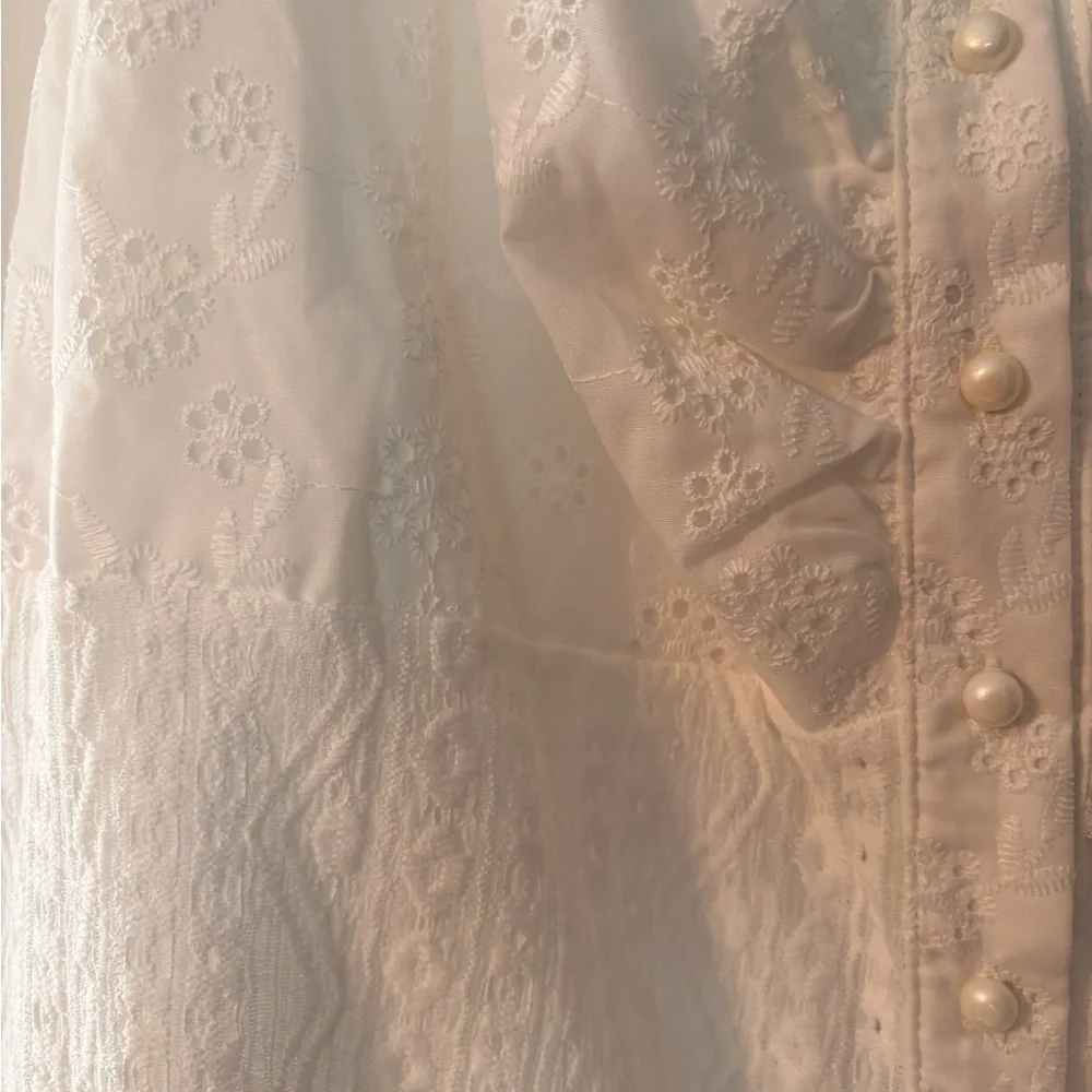 SHEIN White Eyelet Button-Up Blouse 4XL - Picture 3 of 5
